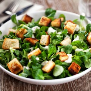 Tasty Vegan Caesar Salad with homemade croutons